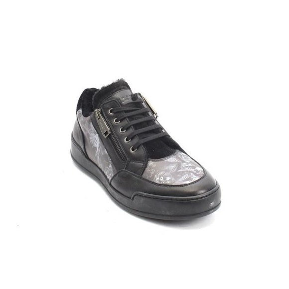 Italian Richmond 7582 Black Leather Suede Fur Lace-Up Zip-Up Sneaker Boot main image 8